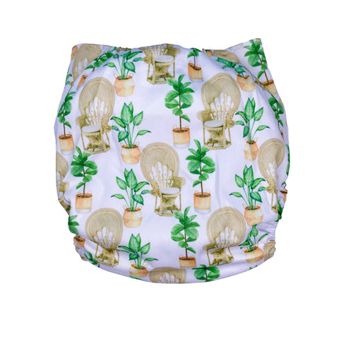 IN-STOCK Forever My Babies Cloth Diaper - Boho Peacock Chairs & House Plants (Upright Print on Front & Back)